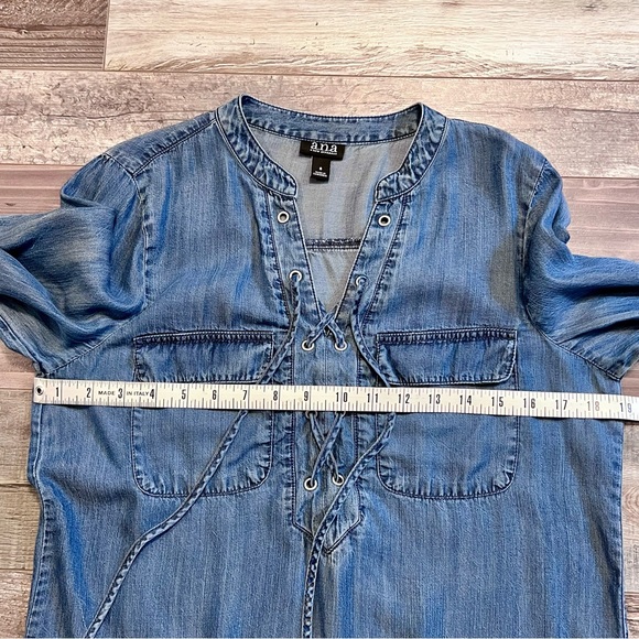 A.N.A. Womens Lyocell Chambray Popover Top Small Lace Up Dolphin Hem Popover - Picture 10 of 11